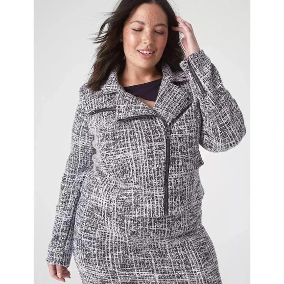 Lane Bryant Womens Full Zip Plus Knit Tweed Moto Jacket Size 26 Black FA NWT - Picture 1 of 12